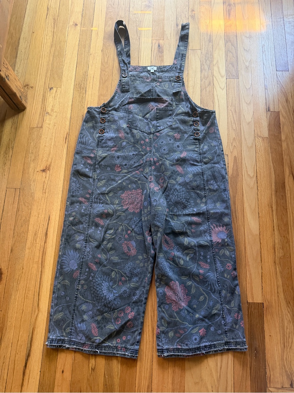 Easel black floral print overalls